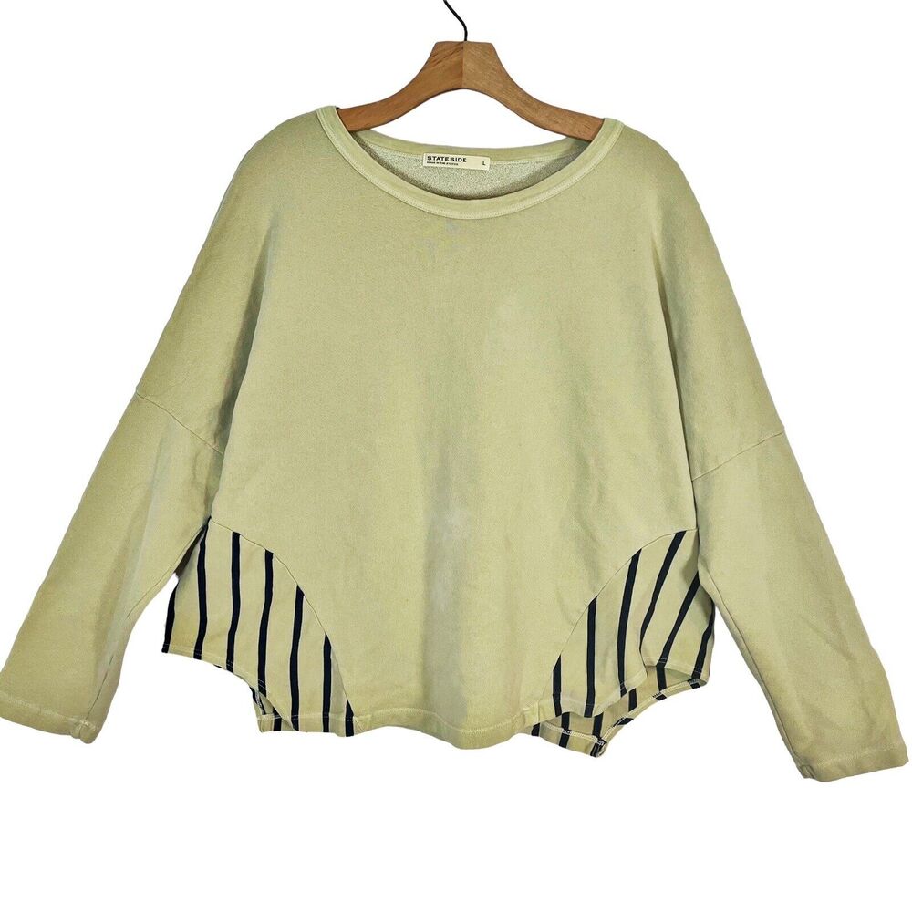 Stateside Citron‎ Green Sweatshirt Sz L Loose Slouchy Lagenlook Fit made in USA